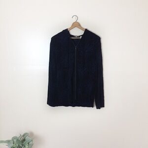[Chico's Travelers] Black & Blue Embroidered Full Zip Sweatshirt